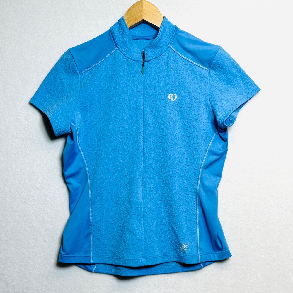 Pearl Izumi Cycling Jersey Womens M Blue Floral Embossed Short Sleeve half Zip